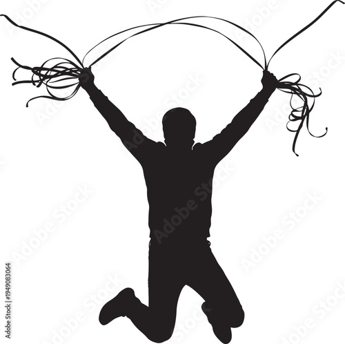Man Jumping with Bound Cables Silhouette Isolated on White