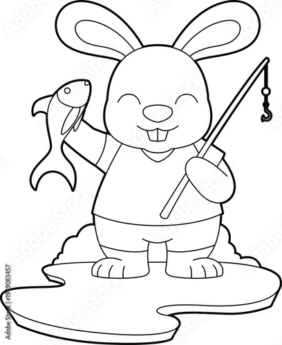 Rabbit Angler Fish Fishing Animal Vector Graphic Art Illustration