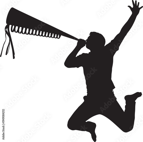 Man Jumping with Afro Comb Silhouette on White Background