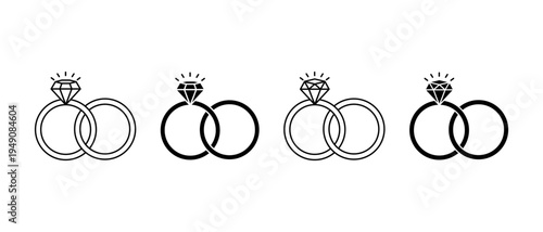 Wedding Ring Icon Vector Set. Brilliant, Gemstone Symbol