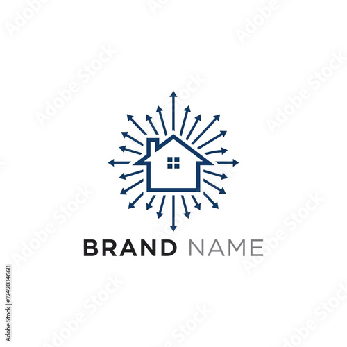 House Icon with Radiating Lines Representing Connectivity and Network for Property Brand on isolated white background