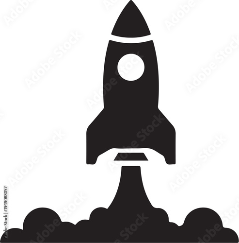 Black vector rocket icon launching upwards