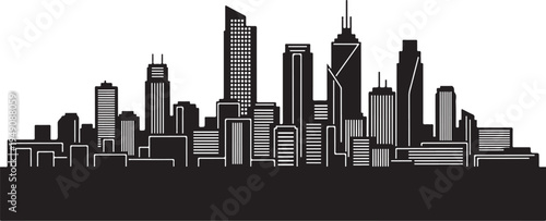 Vector city skyline silhouette, black and gray buildings illustration