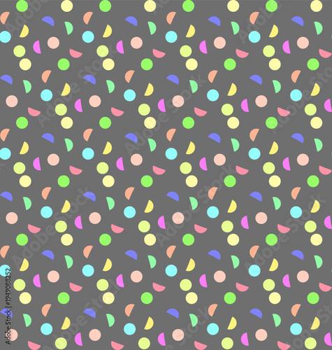 Seamless texture of colorful festive confetti on a gray background