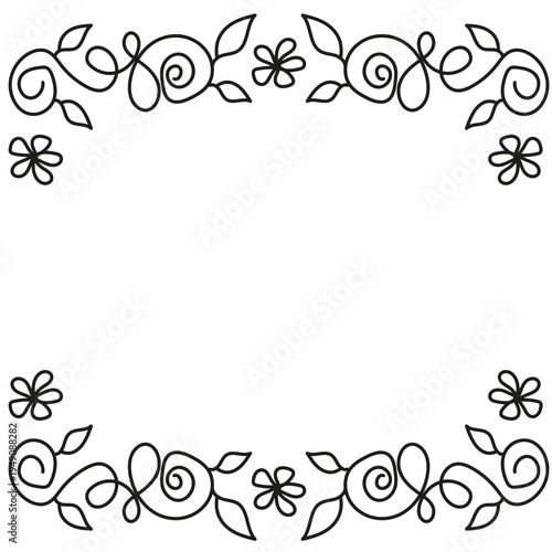 Hand drawn frame with floral ornament on white background