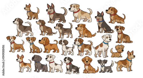 A diverse group of cartoon dogs.