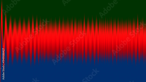 Abstract digital art vector with jagged red waveform peaks across green red blue bands, symmetrical audio signal visualization design