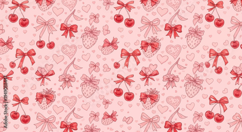 Valentine's Day pattern with hearts and bows.