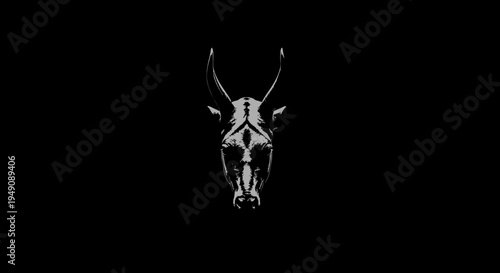 A white silhouette of a bull's head on a black background.