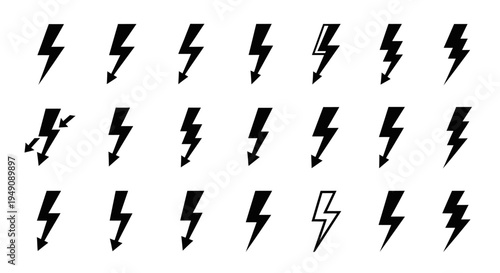 Collection of various lightning bolt icons.