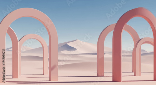 Pink arches in desert landscape scene.