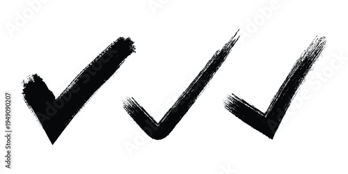 Three black checkmarks with brush stroke texture on white background