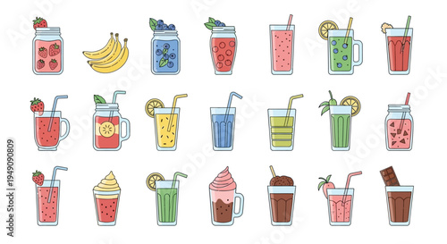 A variety of colorful drink illustrations.
