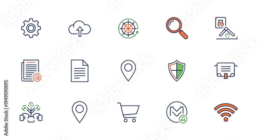 Collection of modern web and business icons.