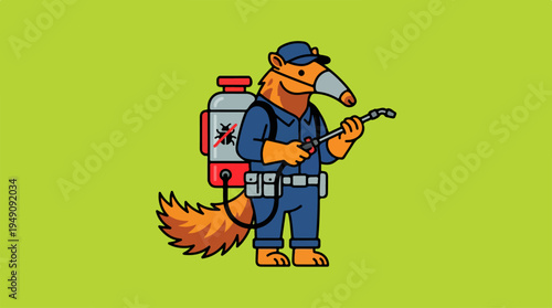 Anteater Pest Control Exterminator Cartoon Illustration.