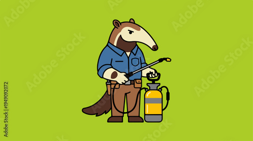 Anteater Pest Control Exterminator Cartoon Illustration.