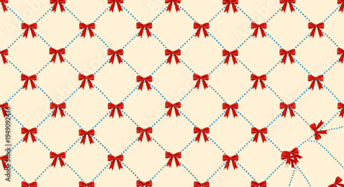 A repeating pattern of red bows on a beige background.