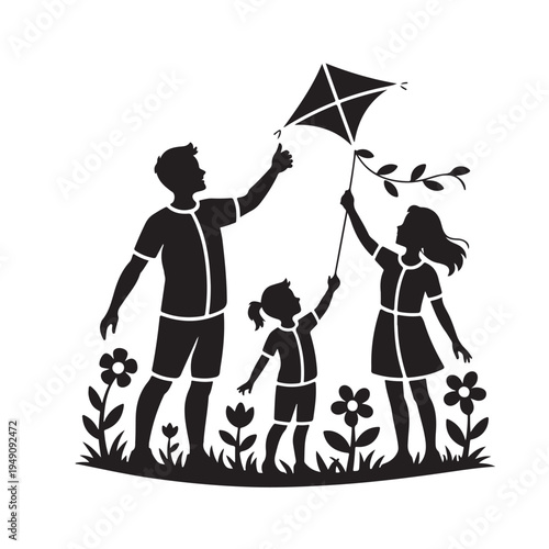 Children Flying Kite Silhouette Happy Childhood Outdoor Play