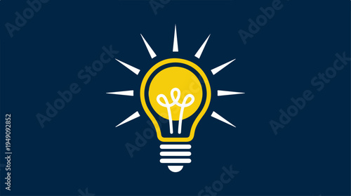 Bright Idea Light Bulb Illuminates Dark Blue Background.