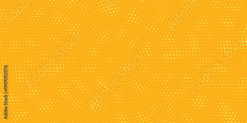 Yellow halftone pattern. Retro comic gradient background. Bright orange pixelated dotted texture overlay. Cartoon pop art faded gradient pattern. Vector backdrop for poster  banner  advertisement