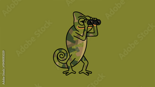Chameleon with Binoculars Observing its Surroundings.