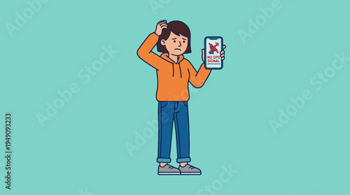 Confused Woman with Smartphone Showing Error Message.