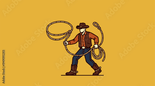 Cowboy with a lasso ready to rope in the wild west.