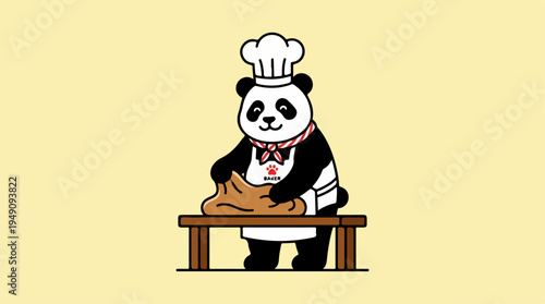 Cute Panda Chef Baking Bread Illustration.
