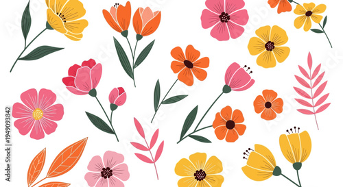 Colorful illustration of various flowers.