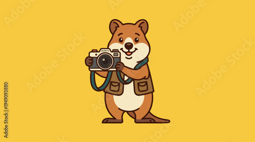 Cute Quokka Photographer with Camera and Vest.