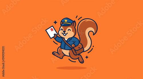 Cute Squirrel Mailman Delivering Letters with Enthusiasm.