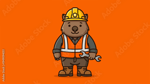 Cute Wombat Construction Worker with Wrench.