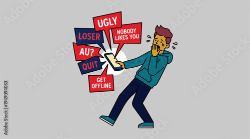 Cyberbullying victim receiving hateful messages on smartphone.