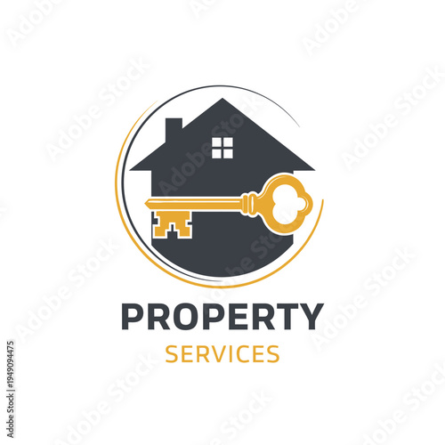 Modern House Key Logo for Property Services on Isolated White Background