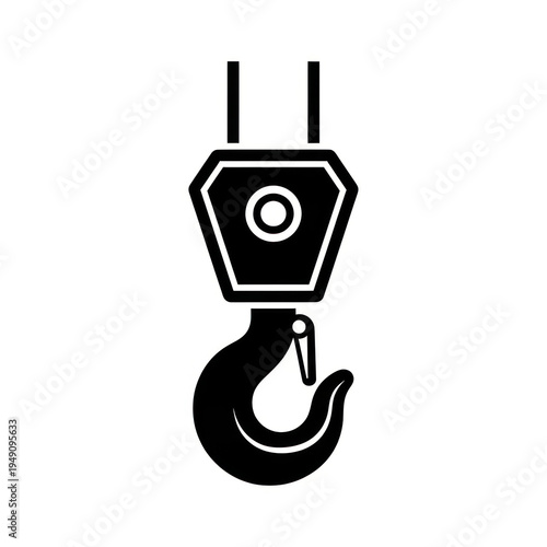 Industrial lifting hook icon with pulley representing heavy machinery and crane equipment.