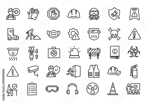 Work safety icon set. Editable line icons. Vector illustration.