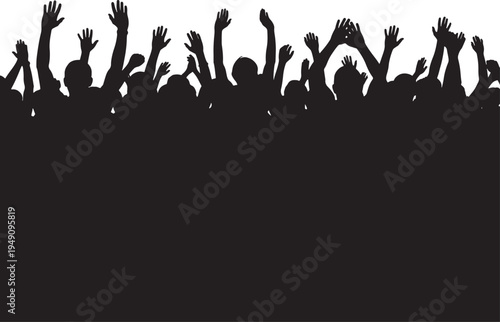 Cheering Crowd Silhouette on White Background