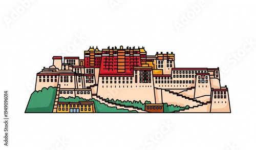 Potala Palace Lhasa Tibet China Travel Poster Style Vector Illustration