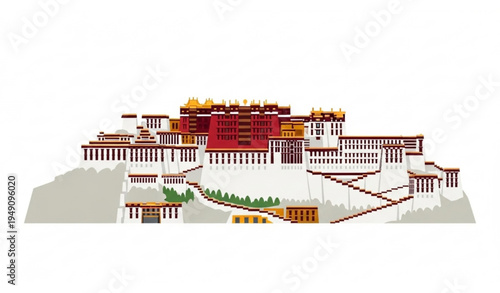 Potala Palace in Lhasa Tibet China Famous Landmark Flat Vector Illustration