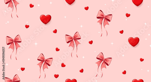 Valentine's Day background with hearts and bows.