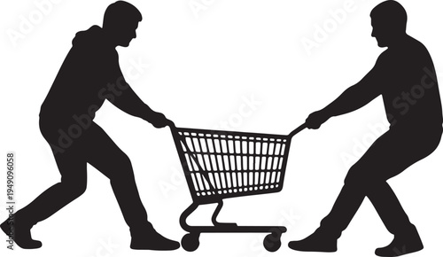 Two People Fighting Over Shopping Cart Silhouette