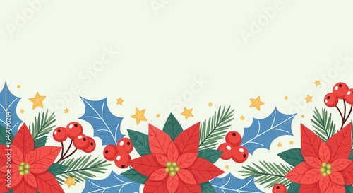 Vibrant Christmas floral border design.