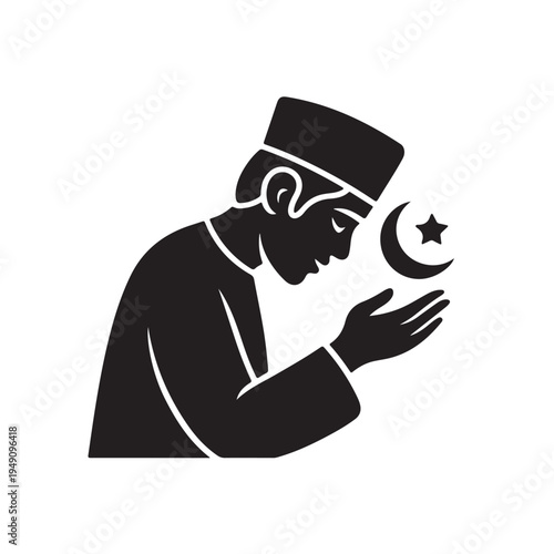 Muslim Man Praying Silhouette Islamic Worship and Faith Concept