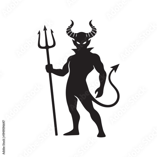 Devil Silhouette With Trident Icon Illustration