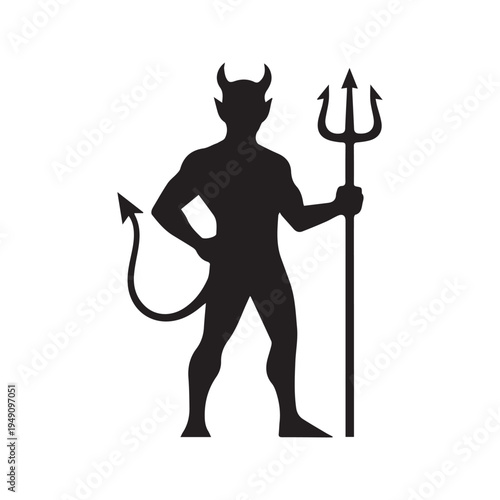 Devil Silhouette With Trident Icon Illustration