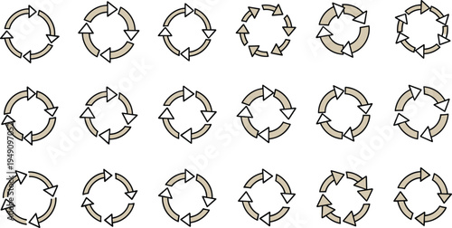 Circular Refresh and Rotation Icons Set with Arrows in Various Styles and Colors