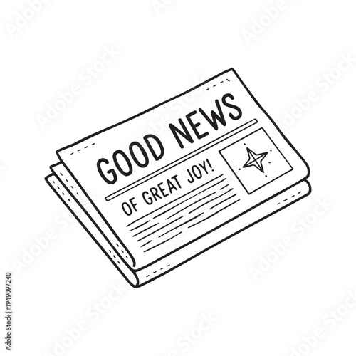 Hand-Drawn Good News of Great Joy Christmas Newspaper Illustration