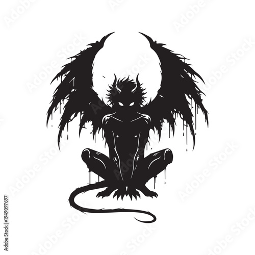 Dark Winged Demon Silhouette Anime Style Illustration