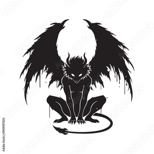 Dark Winged Demon Silhouette Anime Style Illustration
