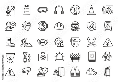 Work safety icon set. Editable line icons. Vector illustration.